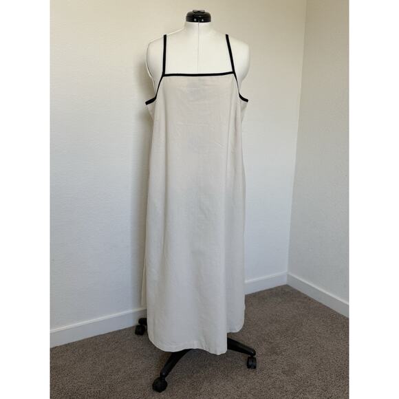NWT Women's Ivory Sleeveless Straight Neck A Line 1X Midi Dress, Side Pockets - Picture 1 of 7